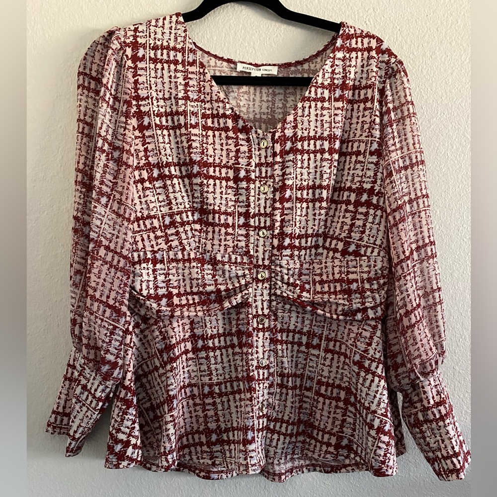 Perseption blouse wrap waist long sleeve office